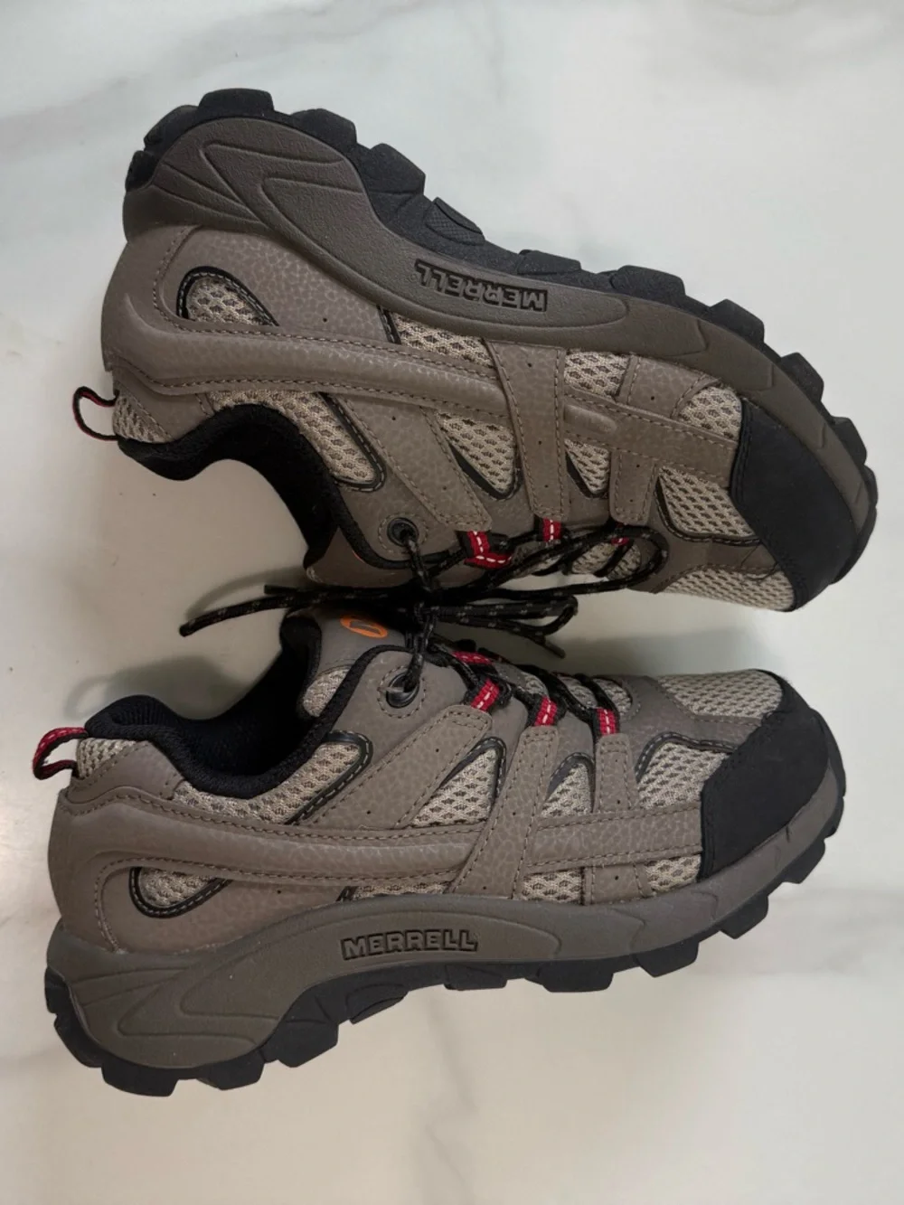 Merrell Kids Brown and Black Trail Sneakers with Red Accents